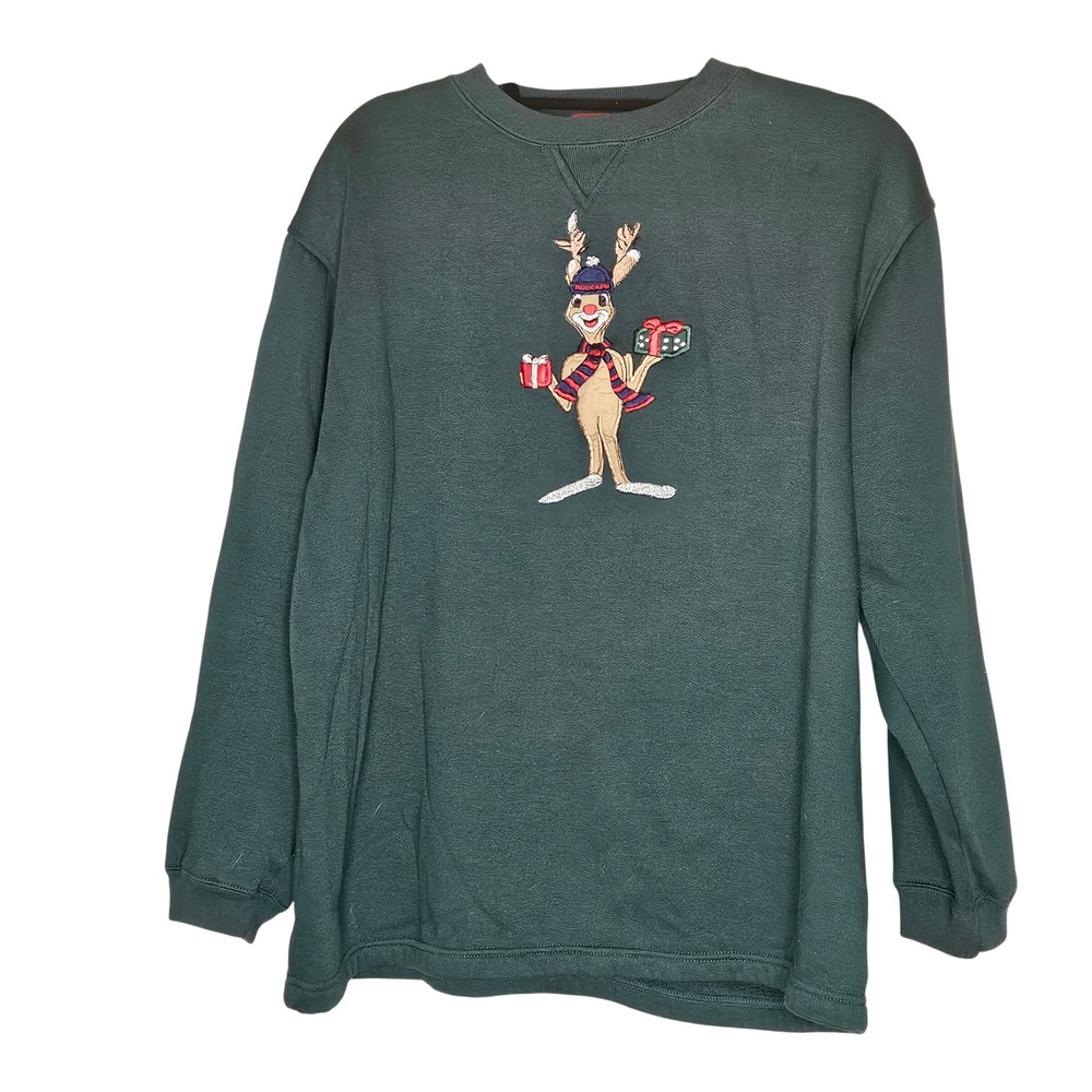 Vtg Rudolph Reindeer Christmas Sweatshirt Women's Large Holiday Gift Embroidery